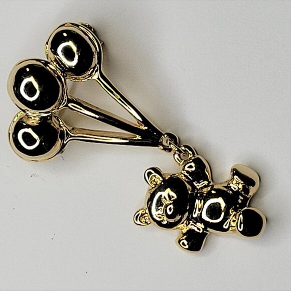 GOLD Tone Teddy Bear With Balloons Brooch Pin - Picture 2 of 7